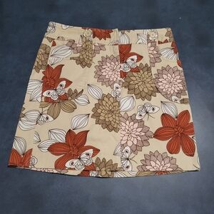 Ann Taylor LOFT Petites 8P floral  skirt cotton adorable pokets 16" long cream
